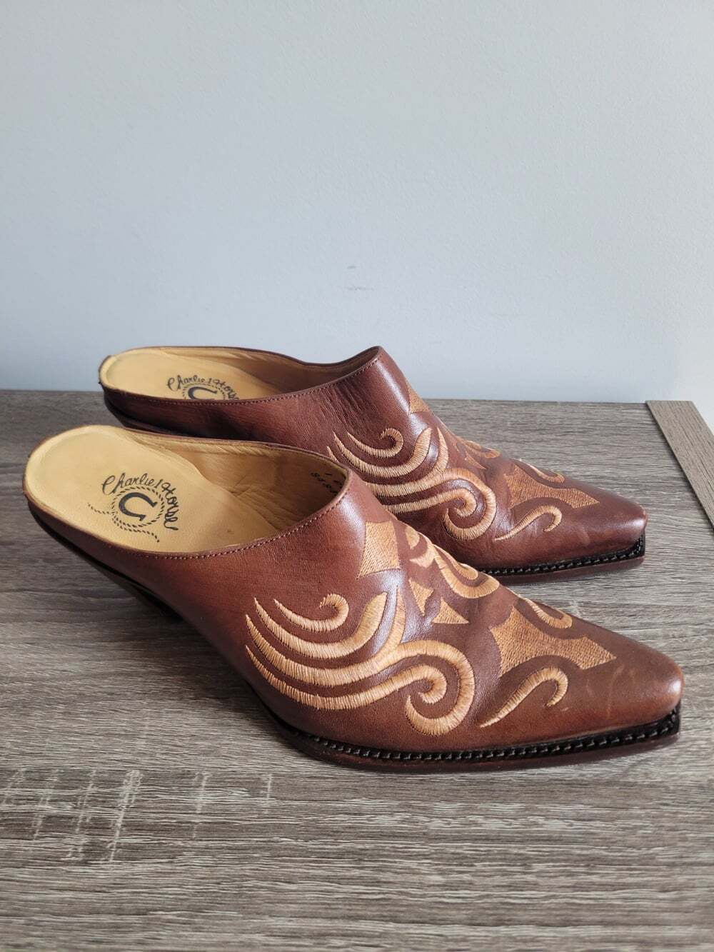 Charlie 1 Horse by Lucchese Leather Mules Women’s 8.5B Brown Tooled Slip-On West